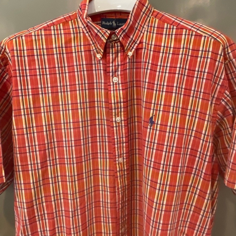Polo Ralph Lauren Blake Mens Large Red Orange Plaid Button Down Shirt
